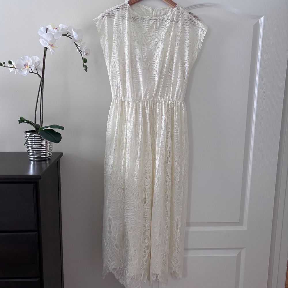 Algo Boutique vintage cream lace dress women's size small made in Canada